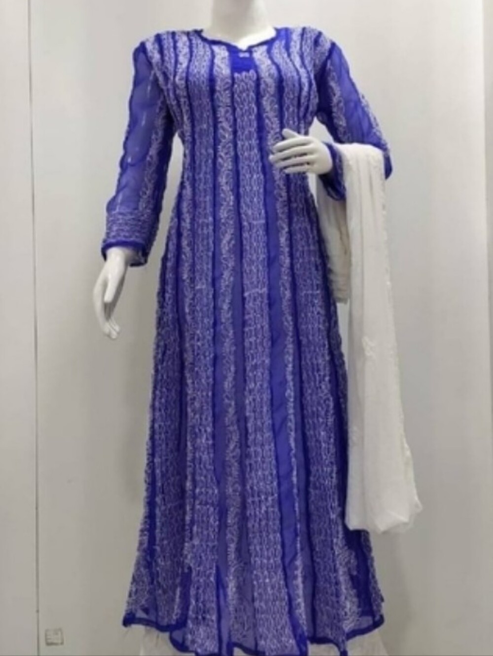 Elegant Blue Kurta and White palazzo with White Dupatta